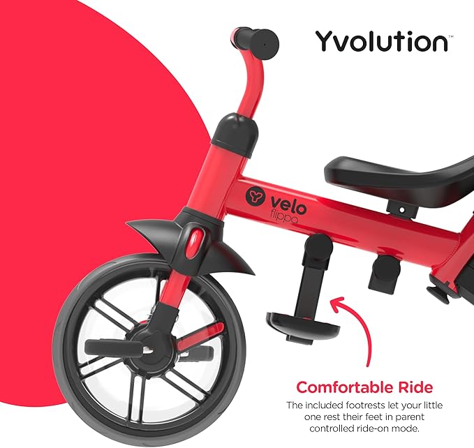 Yvolution 3 in 1 Toddler Trike Y Velo Flippa Push Tricycle Toddler Balance Bike with Parent Steering Push Handle for Boys Girls 2-5 Years Old