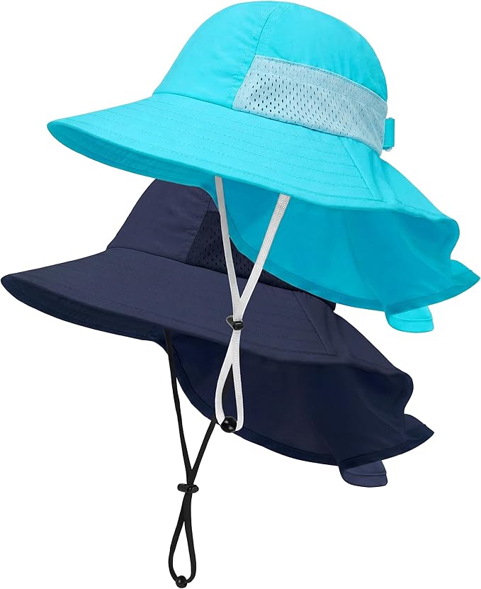 Toddler Baby Sun Hat Kids Summer Beach Essentials Adjustable Beach Hats with Bucket Wide Brim for Boys Girls Age 0-14 Years