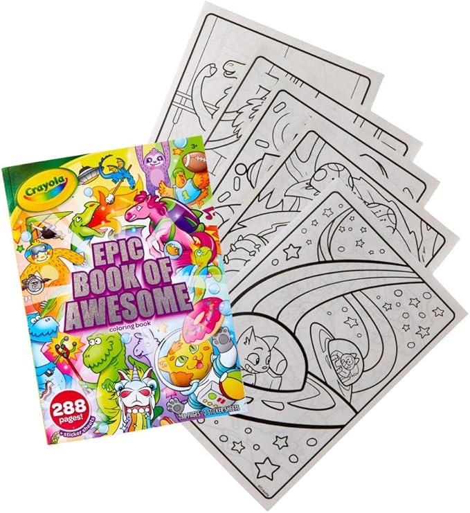 Crayola Epic Book of Awesome Coloring Book (288pgs), Animal Coloring Pages, Glitter Stickers, Travel Activity, Gift for Kids, Ages 3+