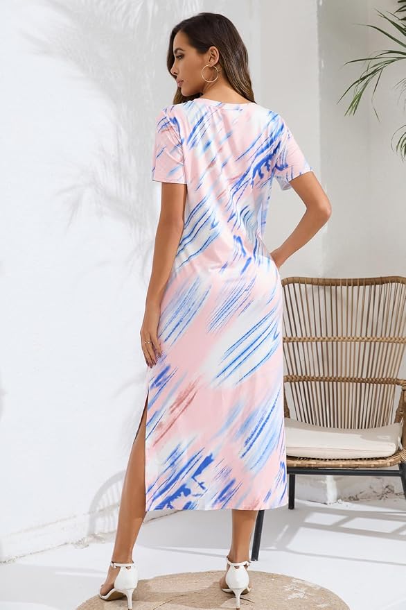 Naggoo Women's Casual T Shirt Midi Dress with Side Slit and Pockets
