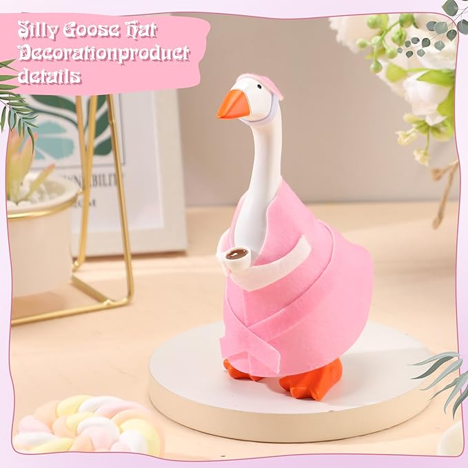 Soulchen 7" Desk Goose Tired Granny Mamma Robe Self Care Outfit Mini Desk Geese Cute Costume for Geese Figurine Desktop(Pink)
