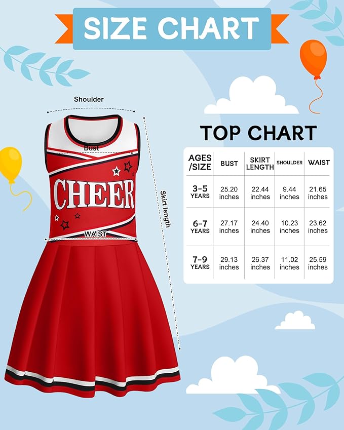 JenPen Cheerleader Costume Set Cheerleading Outfit Cheer Uniform Dress Cosplay for Halloween Party Gifts 3-9 Years