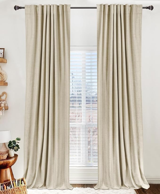 100% Blackout Shield Linen Blackout Curtains for Bedroom 72 Inches Long, Back Tab/Rod Pocket Living Room Drapes, Thermal Insulated Blackout Curtains 2 Panels Set, 50" W x 72" L, Cream Linen