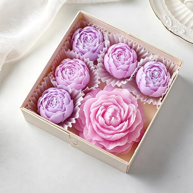 Flower Candles, Scented Floral Candle Rose Peony Shaped(Purple) | 6-Pack Handmade Aromatherapy for Spa Party Wedding Home Decor