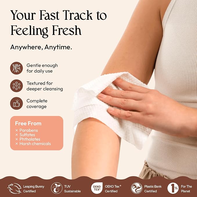 FOMIN Acidified Travel Deodorant Mini Wipes For Women & Men- Coconut Vanilla - 144 Count - pH Balanced, Biodegradeable Mini Deodorant Travel Size - Plastic-Free, Underarm Body Wipes