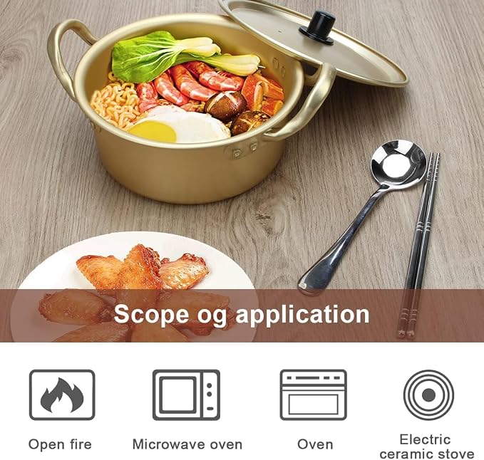 Korean Ramen Noodle Pot,Aluminum Alloy Double Handle Korean Instant Noodles Pot Korean Noodle Cooker Stockpot Cooking Pot with Lid Kitchen Cookware for Soup Pasta Egg (20cm)
