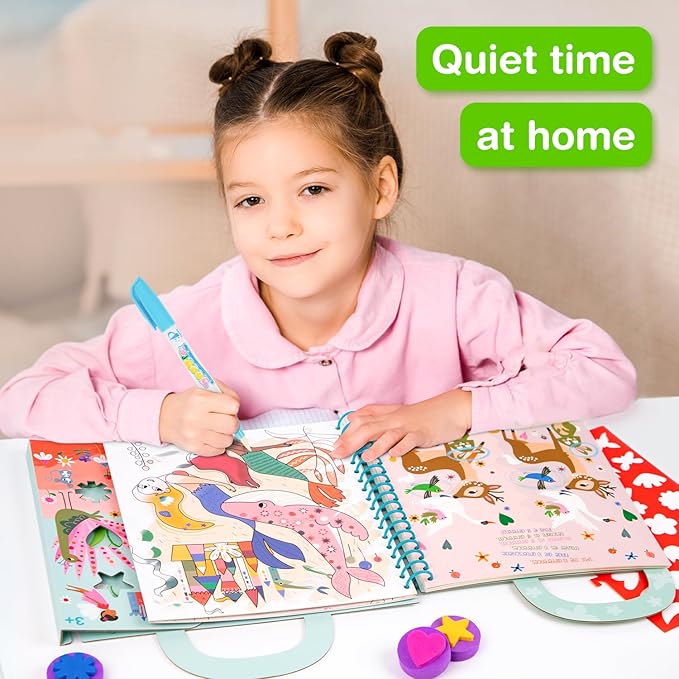 Avenir Reusable Water Coloring Book for Toddlers 3-5 Years, Road Trip & Airplane Mess-Free Portable Educational 4 in 1 Creative Set Water-Reveal Paint Activity Doodle Pad Kids Art Crafts