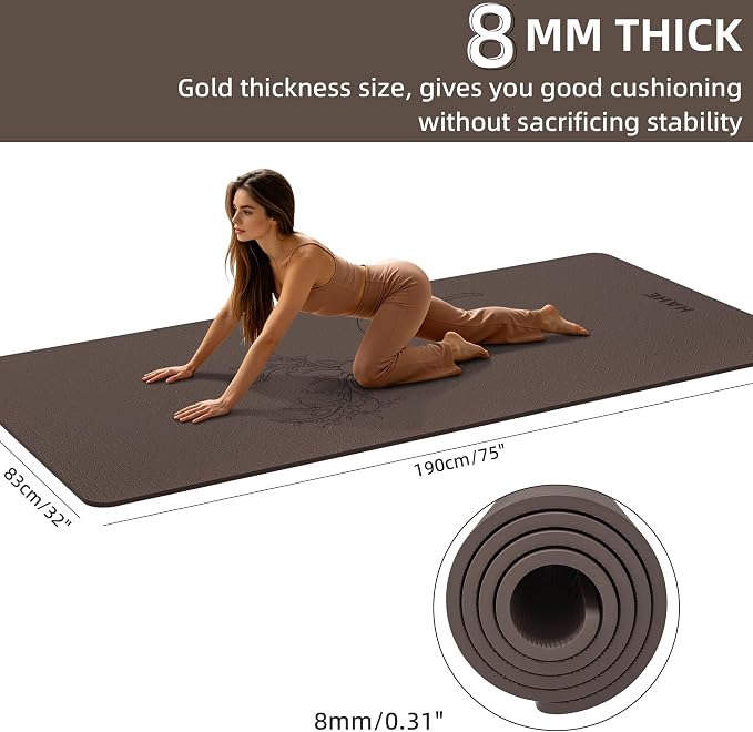 HAHE Extra Wide Yoga Mat, 75"x 32" POE Non Slip Exercise & Fitness Mat for Home Workout, 8mm Thick Large Yoga Mat for Men & Women, Deer Print Pilates Mats with Carry Strap