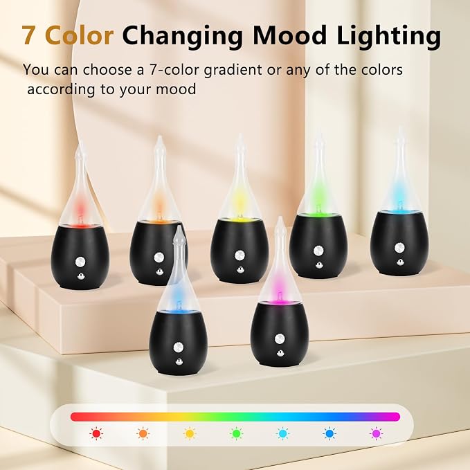 Lychee Essential Oil Diffuser Humidifiers, 7 Colors Light Setting, Quiet Diffuser, Small Aromatherapy Diffuser with Wood Grain Base for Home Bedroom Office Yoga Nice Gift