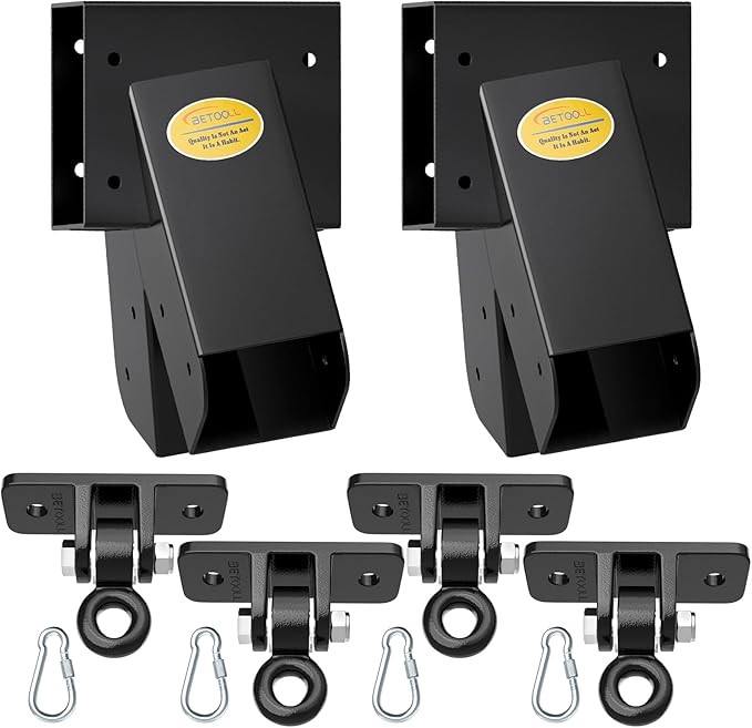 BETOOLL Swing Sets Brackets - 2 A-Frame Swing Set Brackets and 4 Swing Hangers with All Mounting Heavy Duty Hardware Included - Swing Set Kit for Porch, Yard, Playground - Black