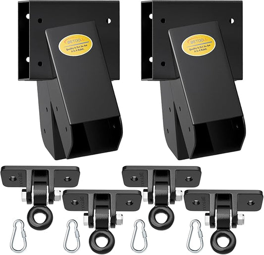 BETOOLL Swing Sets Brackets - 2 A-Frame Swing Set Brackets and 4 Swing Hangers with All Mounting Heavy Duty Hardware Included - Swing Set Kit for Porch, Yard, Playground - Black
