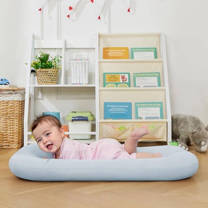 Baby Lounger for Infants Babies 0-12 Months, Bionic Organic Lounger, Soft Cotton Breathable Infant Floor Seats & Loungers for Newborn Baby Shower Gifts (Greyblue)