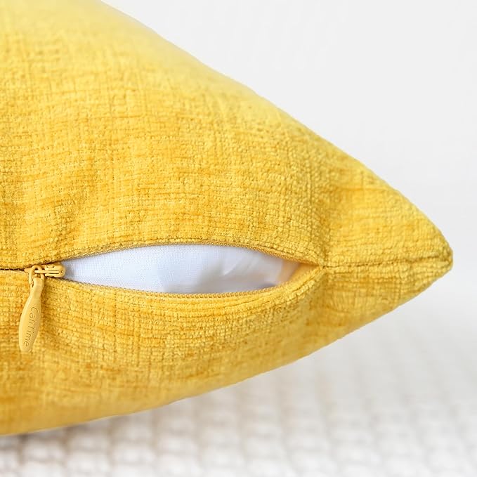 CaliTime Decorative Throw Pillow Covers 22 X 22 Inches Mustard Yellow | Pack of 2, Cozy Chenille Cushion Cases for Sofa Bed Living Room Farmhouse Home
