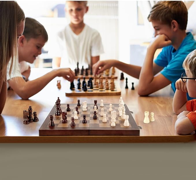 Magnetic Wooden Chess Set for Adults Kids 15'' Chess Board with Handmade Pieces, Folding Portable Travel Unique Chess Sets Game for Tournament Professional Beginner