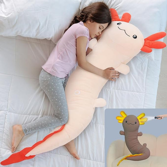 MaoGoLan Giant Axolotl Plush Toy Stuffed Animal, Huge Axolotl Body Pillow for Kids Girl Boy, Big Salamander Plush Glow in The Dark, Birthday Valentine Christmas Party Gifts Pink