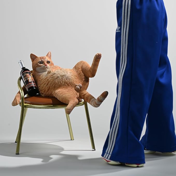 JXK Cat Statue Drunking Cat Figurine for Desktop Decor Durable Polyresin with Intricate Details Gifts for Mom Women Cat Lovers