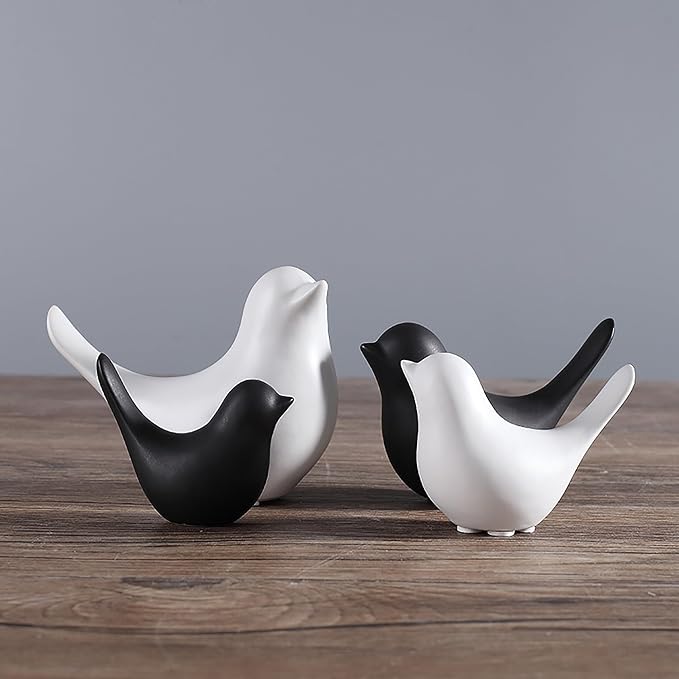 FANTESTICRYAN Small Birds Statues Home Decor, Modern Style, White, M&XL | Ceramic Animal Figurines, Set of 2 Decorative Ornaments, For Living Room, Bedroom, Office Desktop, Cabinets, Coffee Bar