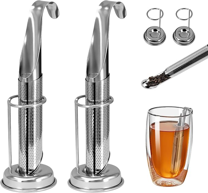 2 Sets Upgraded Tea Infuser for Loose ingredient Tea with Base - Durable Loose ingredient Tea Steeper, Portable Stainless Steel Tea Strainer for Home, Office & Travel
