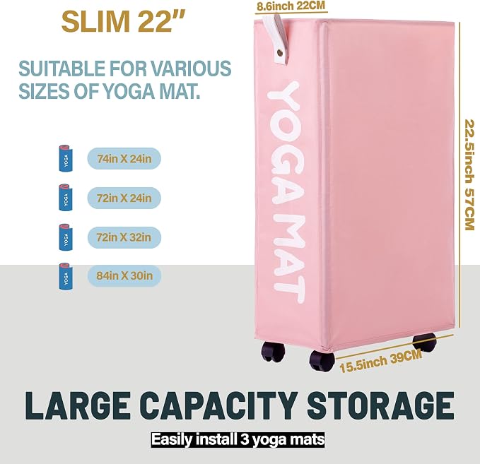 Twira Yoga Mat Storage Racks, Home Gym Storage Rack for Foam Roller, Yoga Strap and Resistance Bands, Workout Equipment Corner Storage Organizer with Wheels