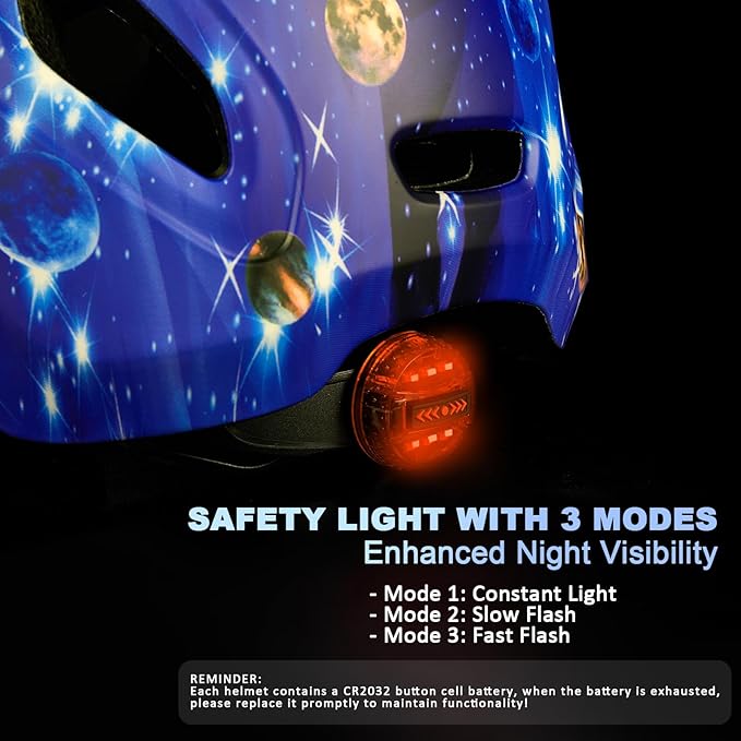 Kids Bike Helmet with LED Light, SIFVO Youth Toddler Boys Girls Helmets,2 Size Adjustable for Ages 3-5-10,Multi-Sport for Bicycle, Scooter, Skateboard,46-55cm