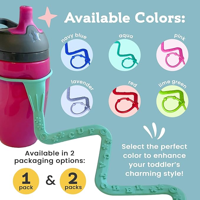 Brilli Baby Cup Catcher Patented Safety Tether Strap, Attach Sippy Cups, Bottles, Pacifiers & More to Stroller, High Chair, Car Seat, Made in USA, Food Grade, Dishwasher Safe (Aqua)