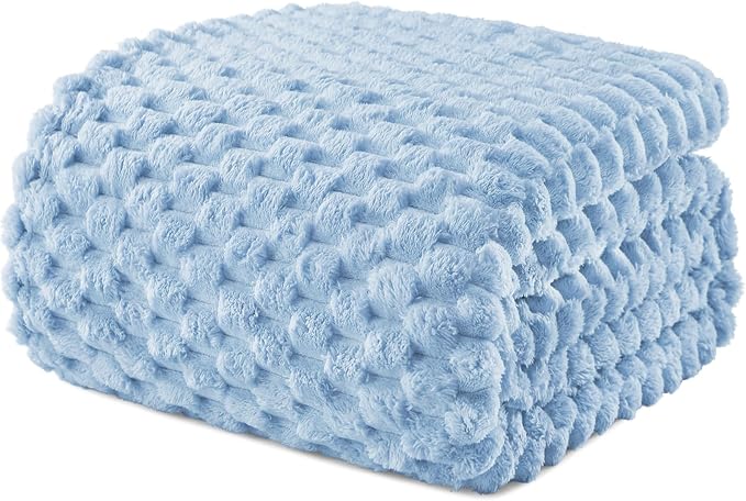Exclusivo Mezcla 3D Fleece Queen Size Blanket for Bed, Stone Blue | Extra Soft Fuzzy Plush Lightweight Bed Blankets, Cozy Fluffy Decorative Blankets for All Seasons, 90x90 Inches