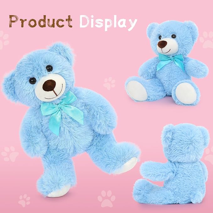 MaoGoLan Bulk Teddy Bear Baby Shower, 10 Packs Small Light Blue Teddy Bear Stuffed Animals in Bulk,13.5" Small Stuffed Bears Plush for Wedding,Birthday,Christmas, Party Decorations
