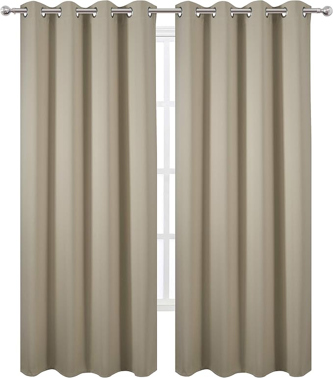 LEMOMO Beige Thermal Blackout Curtains/52 x 95 Inch/Set of 2 Panels Room Darkening Curtains for Bedroom