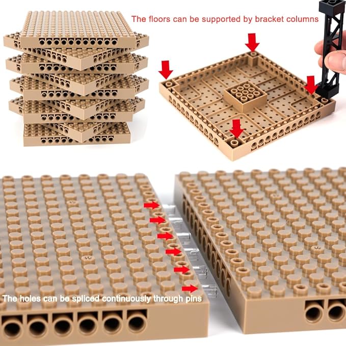 Brick 16x16 Plate 1/3 with Holes,Pixel Art Painting Base Pins Suppor Pillar Accessories Pack, Classic Building Block Bulk Parts and Pieces Sets,Compatible with 65803(Beige)