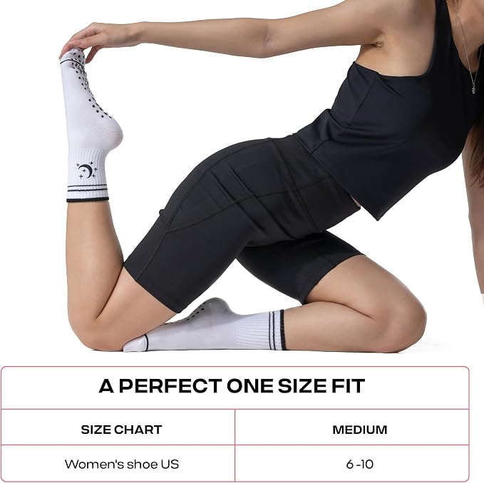 COOLMATE Pilates Socks with Grips for Women, Yoga Socks, Crew Non Slip Women for Barre, Pilates Gifts for Women