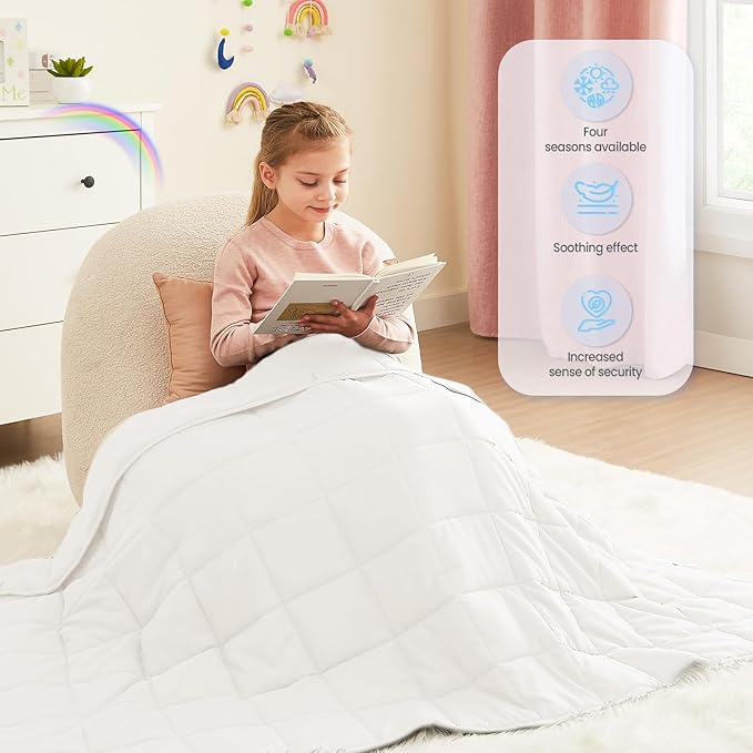 Weighted Blanket - 7 lbs White Heavy Blanket - Small Size Breathable Lap Blanket(41"x60", 7 lbs)