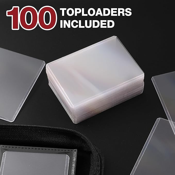 Toploader Binder, Holds 160 Toploaders, 100 Toploaders INCLUDED, 4-Pocket PU Cover Top Loader Binder for 3" x 4" Rigid Toploader, Ringless Double-Sided Toploader Card Binder for TCG, Sport Cards