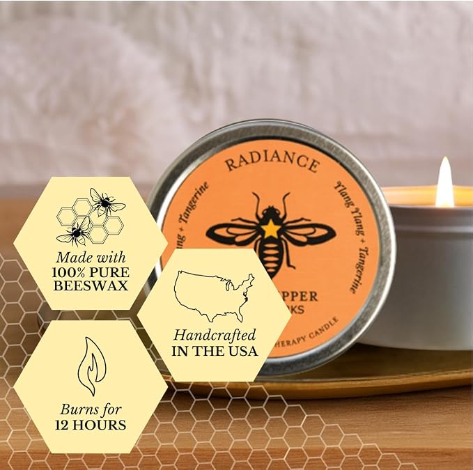 Big Dipper Wax Works Beeswax Aromatherapy Candle Tin – Radiance, Tangerine & Ylang Ylang Essential Oils, 1.7 oz Travel Tin, 1.5" x 1", 12 Hour Clean Burn, 100% Pure Beeswax with Cotton Wick