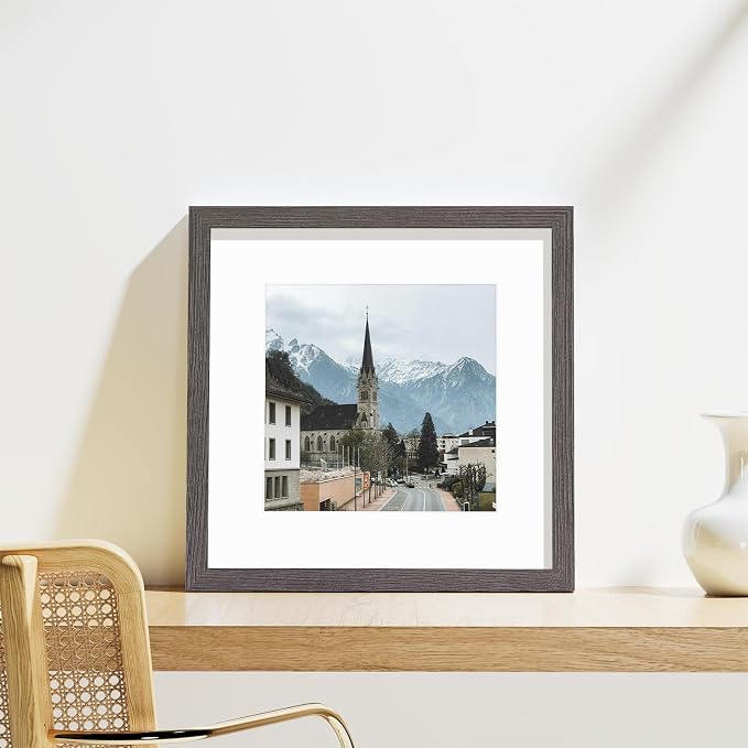 Vittanly 12x12 Picture Frames Set of 9 for Wall Mounting, Dark Grey | Display Pictures 8x8 with Mat or 12x12 without Mat for Wall Mounting, Square Photo Frames for Home Decor, Engineered Wood