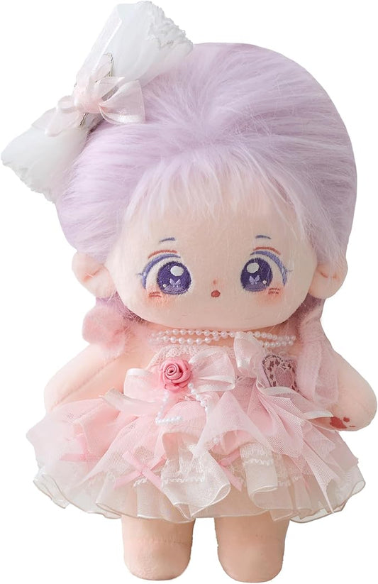 CALEMBOU Plush Doll, 20cm Cute Cotton Doll with Skeleton, Anime Plushies Soft Stuffed Dress Up Dolls, Kawaii Plush Toys Gift Come with Clothes (Doll&Clothes-Xingfu-B)