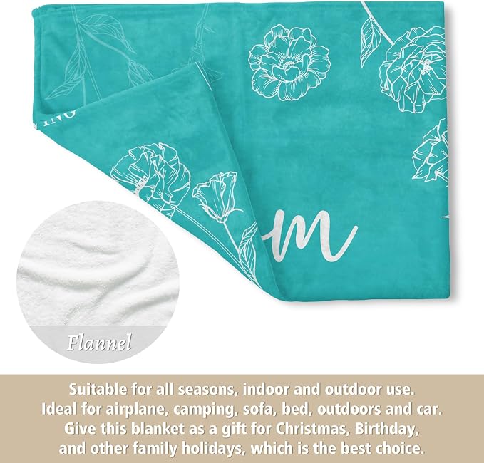 GiltGlimmer Mom Birthday Gifts, Mom Floral Blanket Teal, 60" x 50" | Gifts for Moms from Daughter Son, We Love You Present for Mother Mommy Christmas Mothers Day