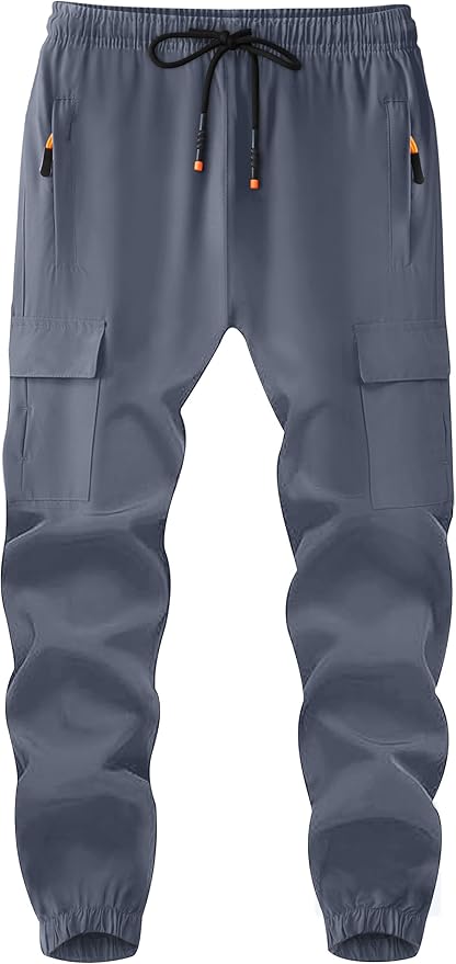 Boys Cargo Joggers Youth Quick Dry Athletic Pants Lightweight Hiking Jogger Pants with Zipper Pockets