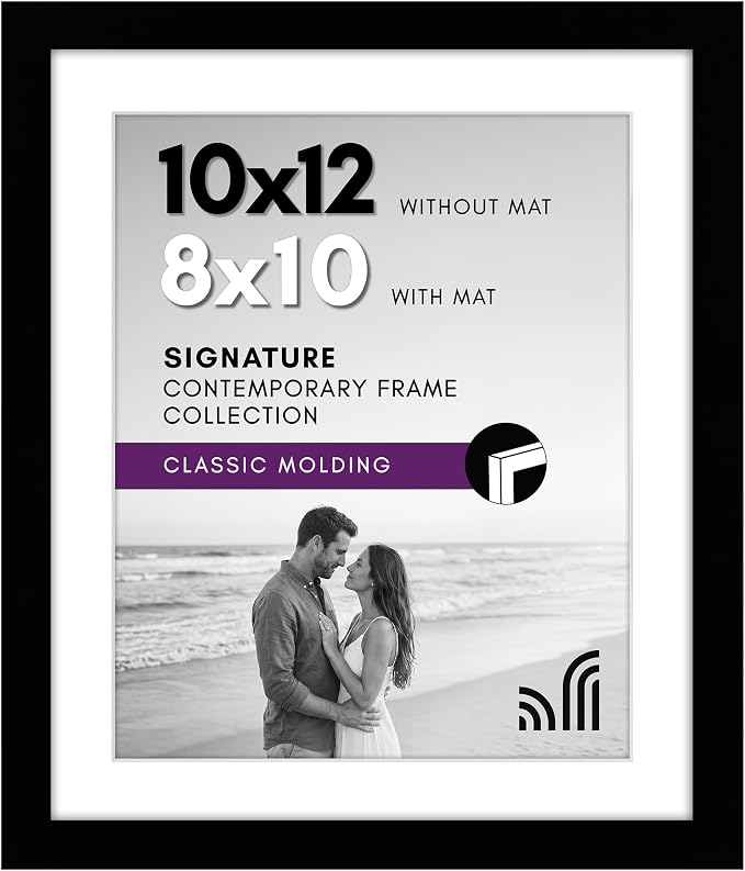 Americanflat 10x12 Picture Frame with Shatter-Resistant Glass - Use as 8x10 Frame with Mat or Display 10x12 Photo Without Mat - Signature Collection - Picture Frames for Wall Display - Black | Shatter-resistant glass, hangs vertical or horizontal, sawt...