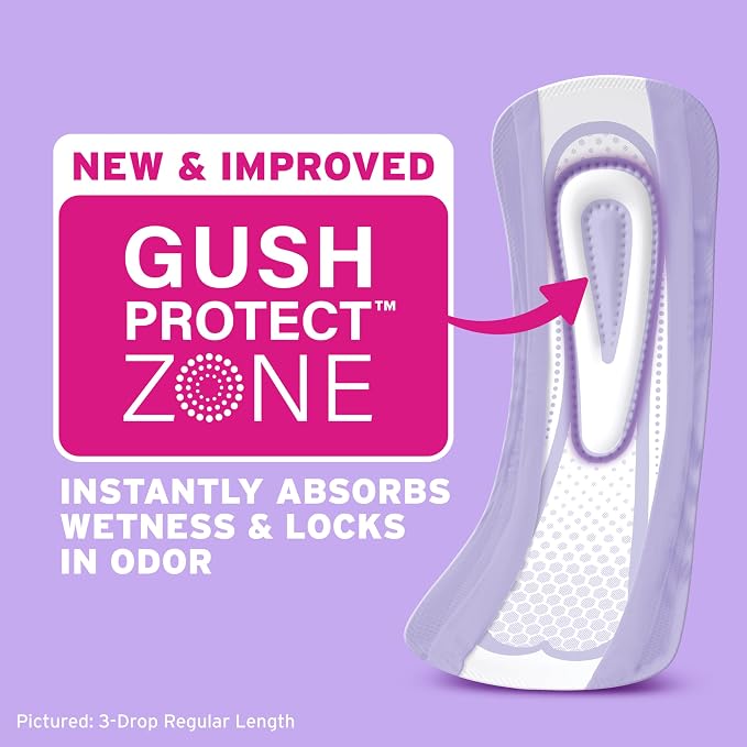 Poise Ultra Thin Incontinence & Postpartum Pads for Bladder Leaks, 4 Drop Moderate Absorbency, Long Length, 48 Count (Packaging May Vary) (Pack of 4)