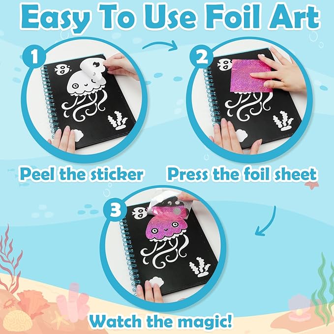 FUNNYB&G Foil Art Crafts for Kids Ages 4-8: Valentines Crafts for Kids 2026,Birthday Gift for Girls,Art and Crafts Supplies,Party Favors,Creative Toys for Girls Boys 4 5 6 7 8 9 Years Old(Ocean)