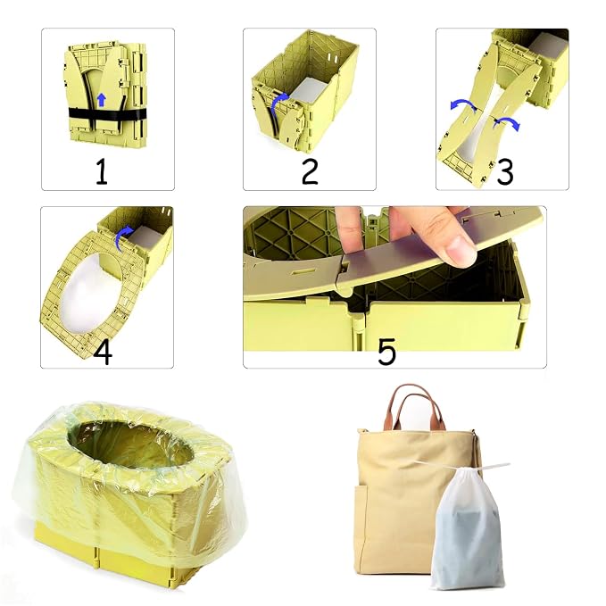 Portable Potty Seat for Toddler Foldable Travel Potty Training Toilet Seat with Cleaning Bags Reusable for Outdoor Camping, Travel, Kids Toddler Travel Potty Seat (Yellow)