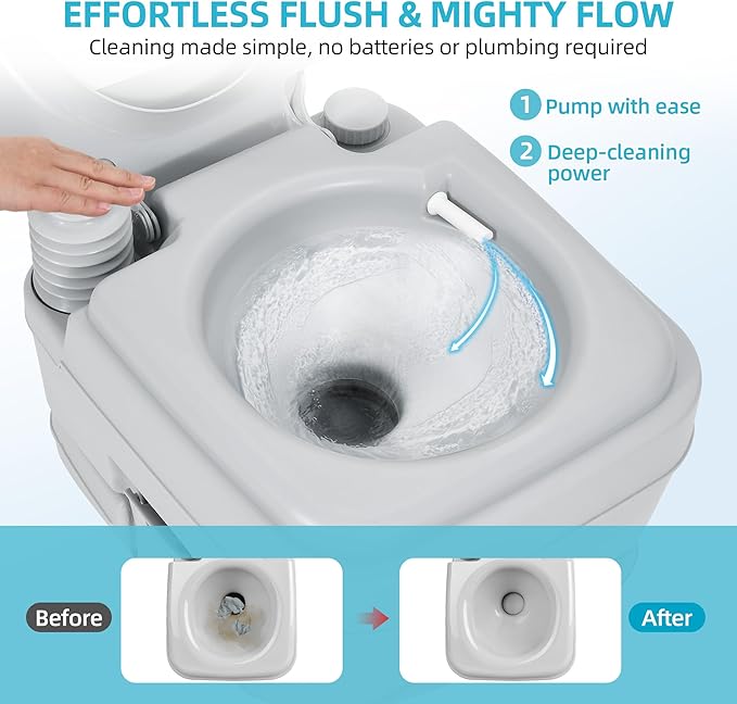 YITAMOTOR 3.2 Gallon Portable Toilet, Camping Porta Potty, RV Toilet with Powerful Flush Pump, Odor-Sealing Slide Valve, Leakproof for Adults, Hiking, Outdoors, Travel