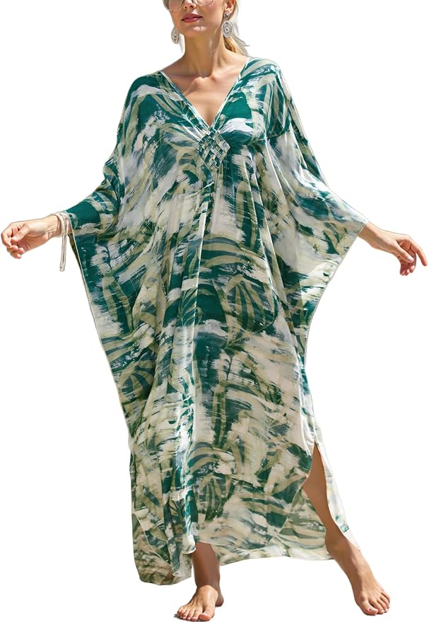 Mumu Dresses for Women Plus Size, Bohemian Kaftan Beach Cover Up Long Maxi Nightgown Soft Loungewear