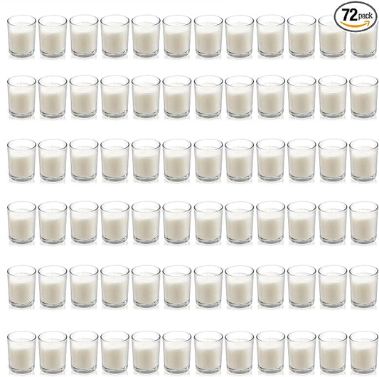 Housecret 72 Pack Warm White Unscented Clear Glass Filled Votive Candles. Hand Poured Wax Candle Ideal Gifts for Aromatherapy Spa Weddings Birthdays Holidays Party