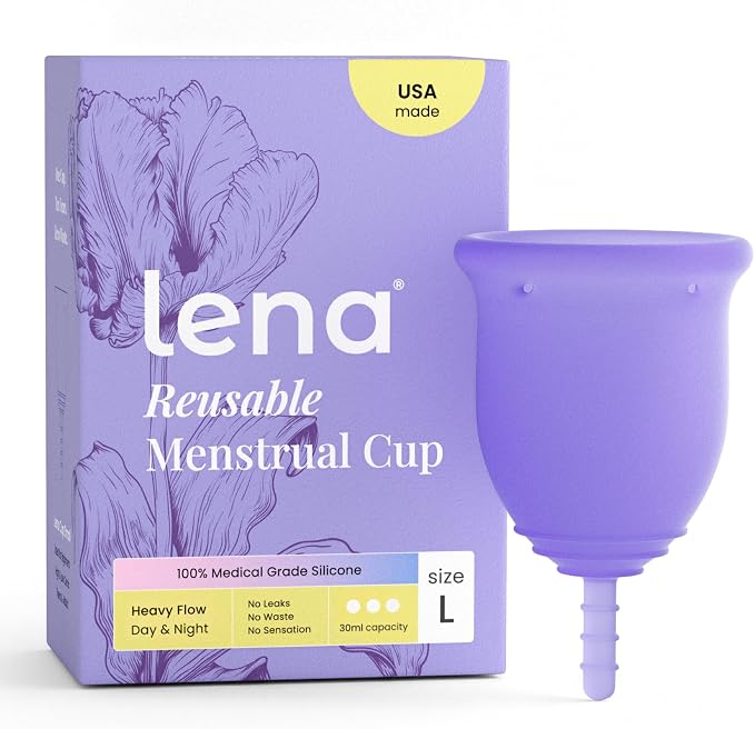 Lena Original Menstrual Cup Large Purple + Period Essentials Bag - Complete Period Care Bundle