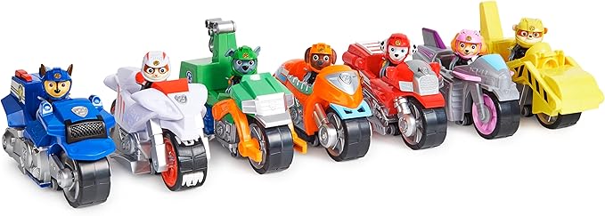 Paw Patrol, Moto Pups Rubble’s Deluxe Pull Back Motorcycle Vehicle with Wheelie Feature and Toy Figure