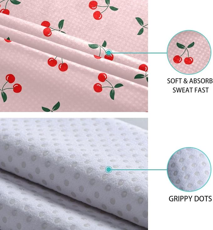 Cherry Fruit Yoga Mat Towel Non Slip Soft Sweat Absorbent Hot Yoga Mat Towel, for Hot Yoga, Pilates and Workout-73 x 27 Inch