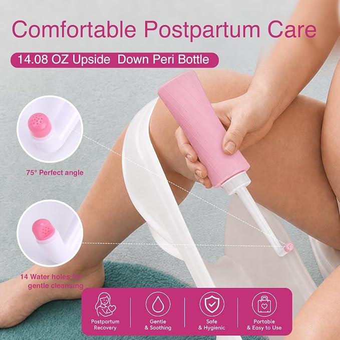 Postpartum Essentials Kit, Postpartum Recovery Set with Peri Bottle, Ice Pads, Perineal Care Foam, Cooling Pad Liners, Disposable Underwear, Labor Socks & Massage Roller,Labor Delivery Gift for Women
