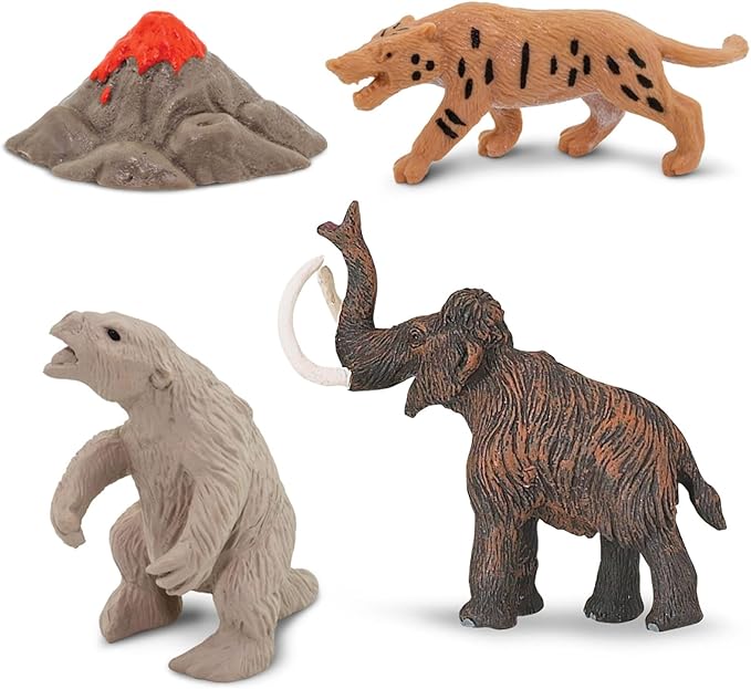 Safari Ltd. Prehistoric Life TOOB - 12 Figurines: Caveman, Cavewoman, Volcano, Mammoth, Doedicurus, Smilodon, Sloth, Dinosaurs - Educational Toy Figures For Boys, Girls & Kids Ages 3+