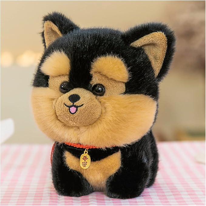 Dog Plush Stuffed Animal,Simulated Plush Toy,Cuddly Plush Pillow Animal,Gifts for boy Girl (Black, 9.8 in)